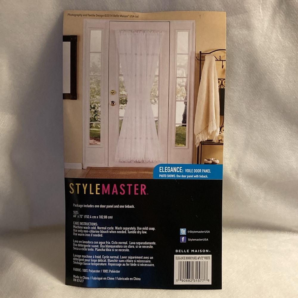 NWOT - Stylemaster - Sheer White Elegance Voile Door Panel & Tie Back